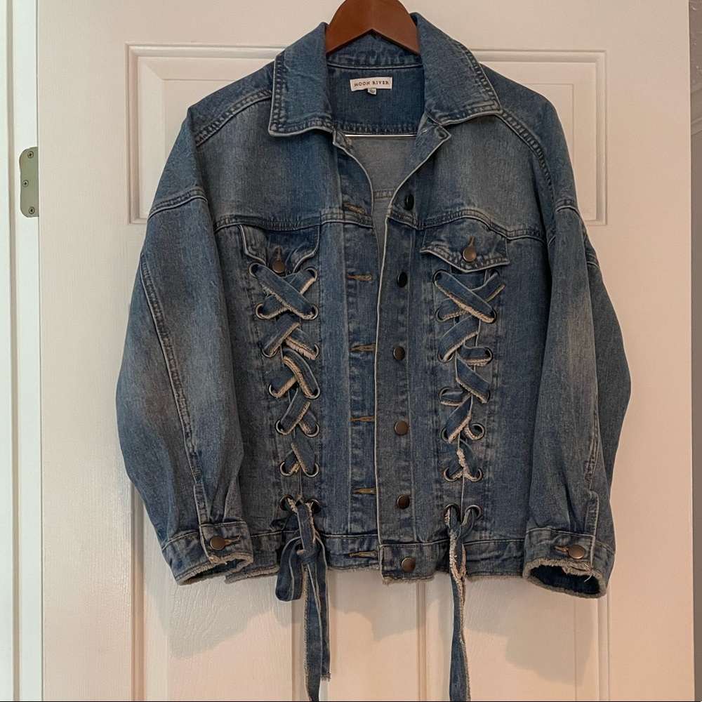 Lace-up Jean Jacket- Moon River- Size Small